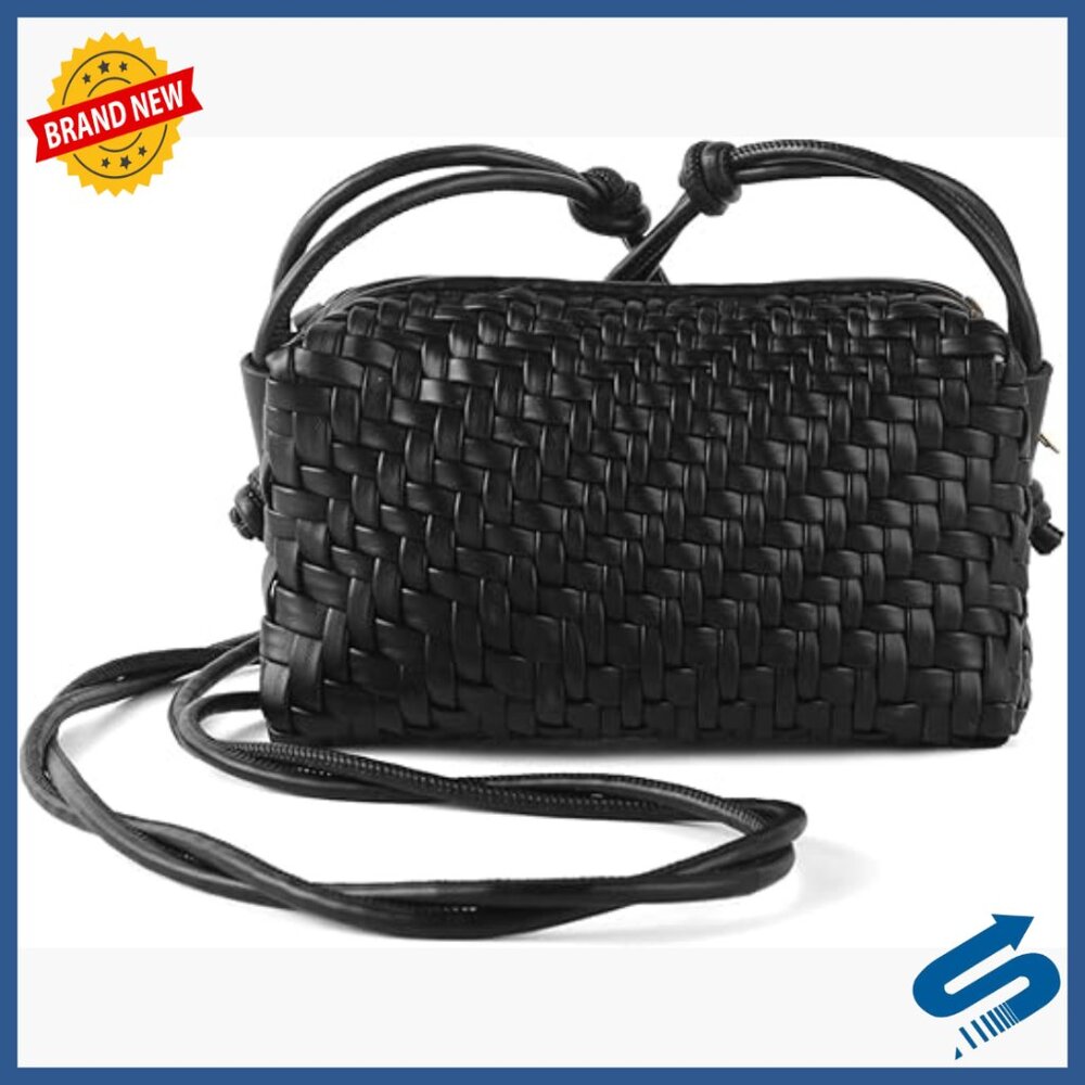 Small Vegan Leather Woven Crossbody Bag Adjustable Strap Lightweight